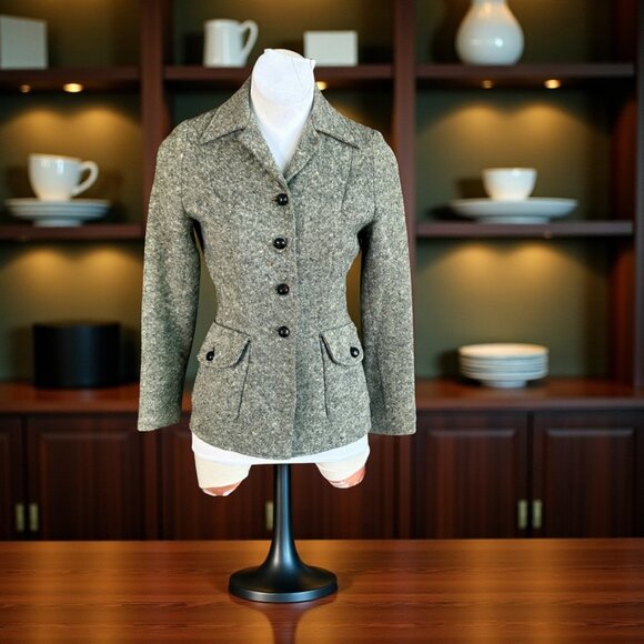 Vintage 60s Black Tweed California Made Fitted Original Marilyn Blazer Jacket - Picture 1 of 9